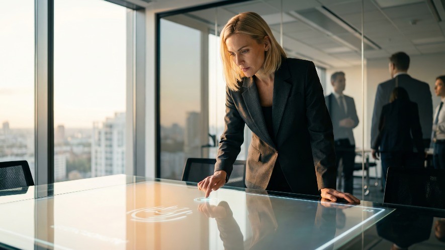 Woman at a big Screen